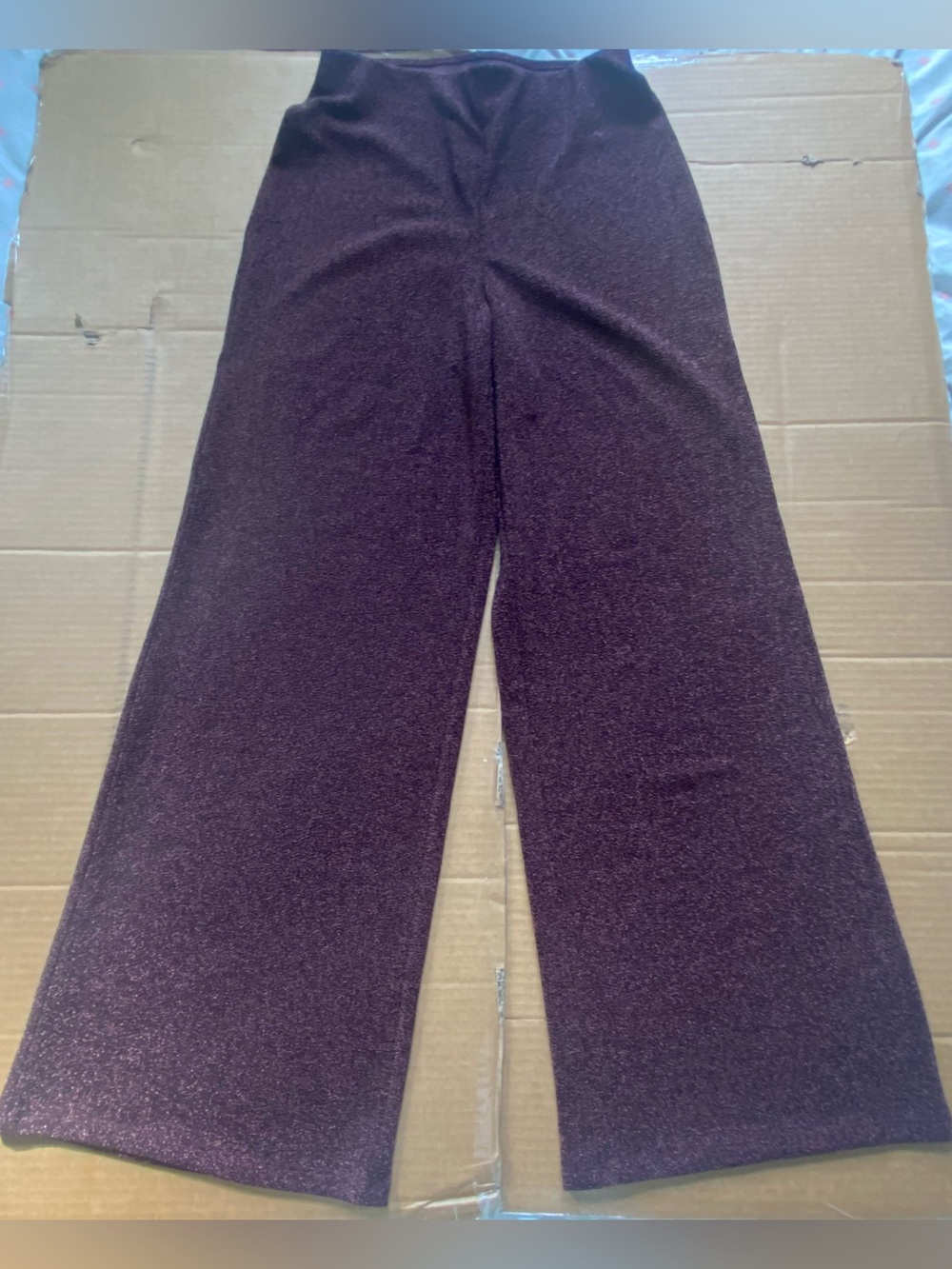 H&M Metallic Knit Wide-Leg Pants in Plum